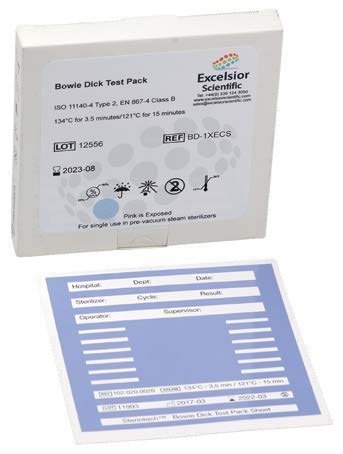 Bowie-Dick test pack and record sheet